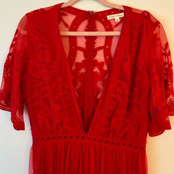 Red lace romper. Red is a little deeper than the photo. - Picture 2 of 11
